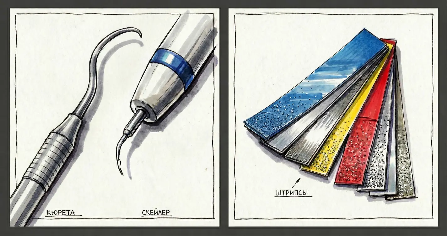 Ручные инструменты и ультразвуковой скейлер для удаления зубного камня