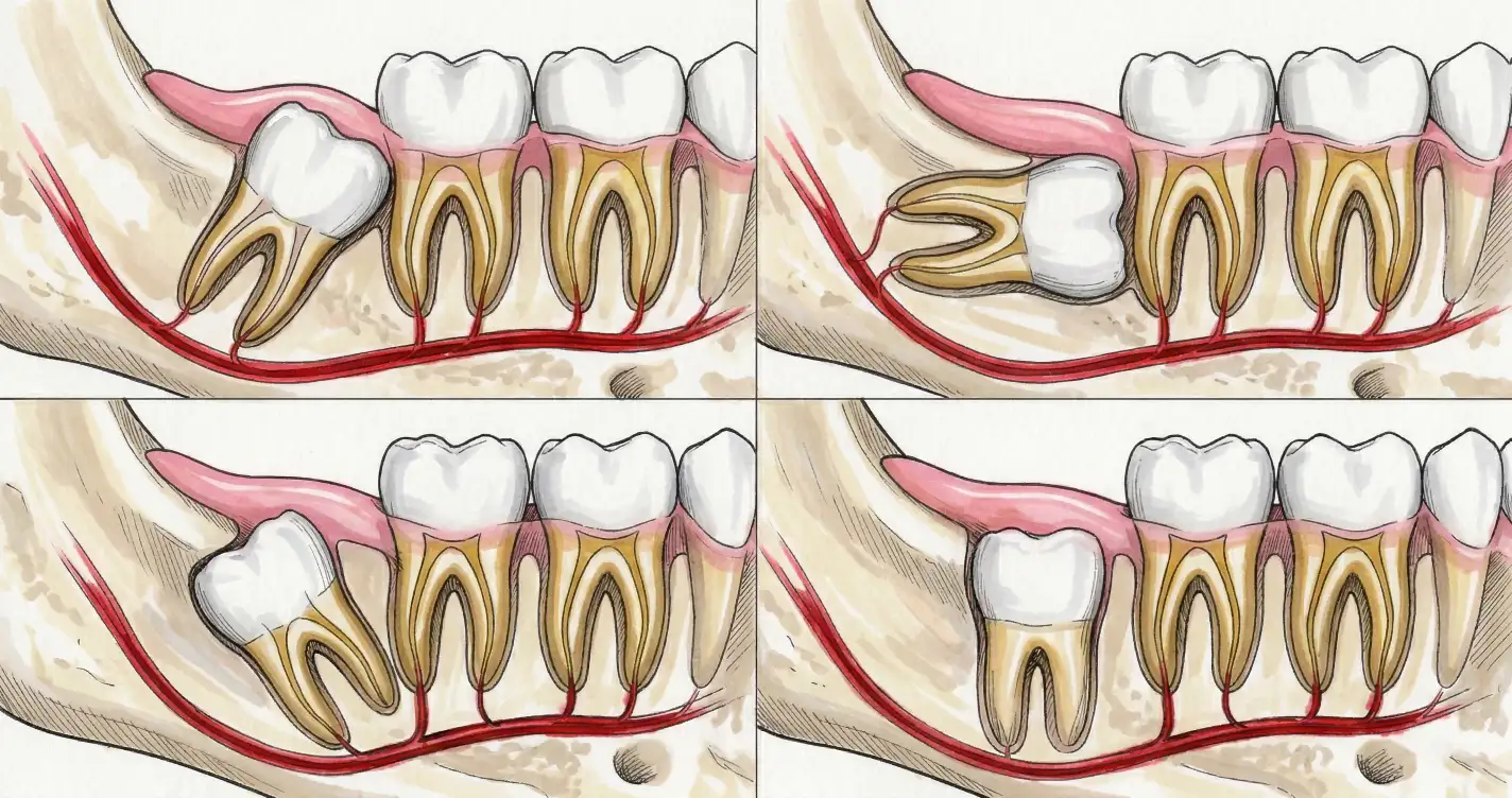 Виды ретинированных зубов на схеме