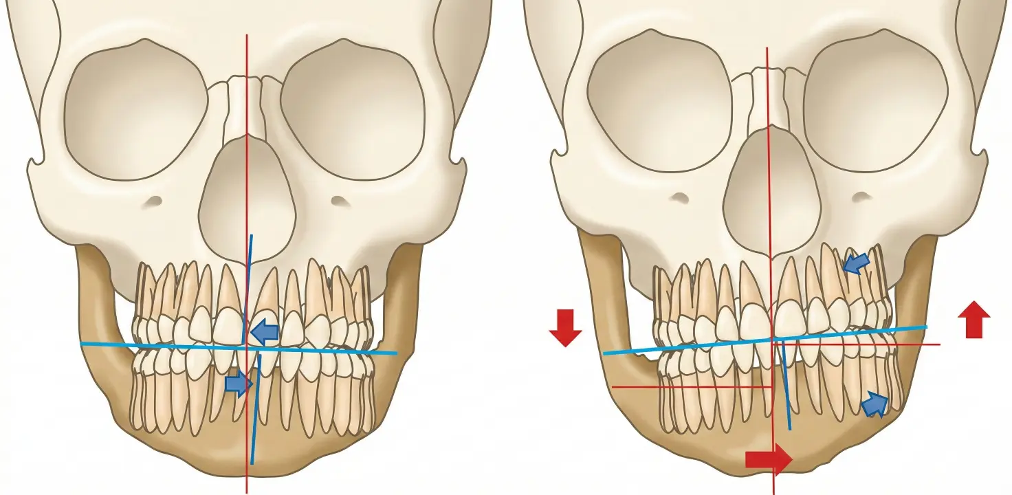 Схема как выглядит асимметрия лица при скелетном смещении