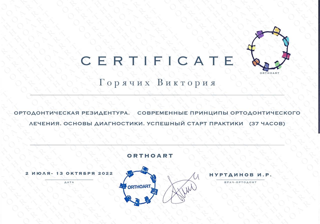 Сертификат - Горячих Виктория Алексеевна